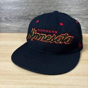 Minnesota Golden Gophers Hat Cap Snap Back Black Retro Script Wool Blend Zephr